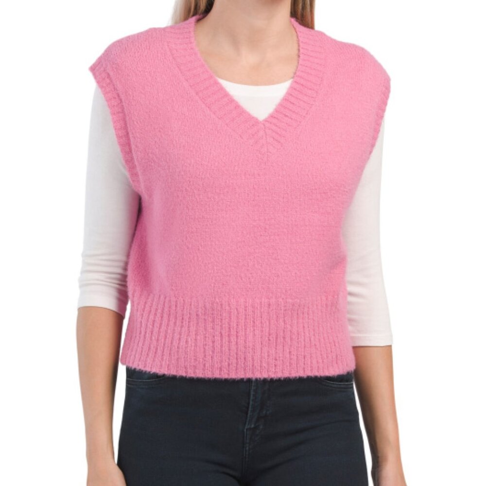 NWT Jessica Simpon sleeveless mini Eyelash V-neck vest pink color size S